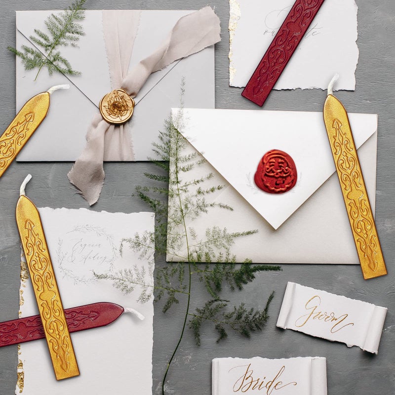 Bememo 12 Pieces Sealing Wax Sticks with Wicks Antique Fire Manuscript Sealing Wax for Stamp, Christmas Gift, Wedding Invitations, Packaging Decoration(Flashing Wine Red and Gold) - Image 4